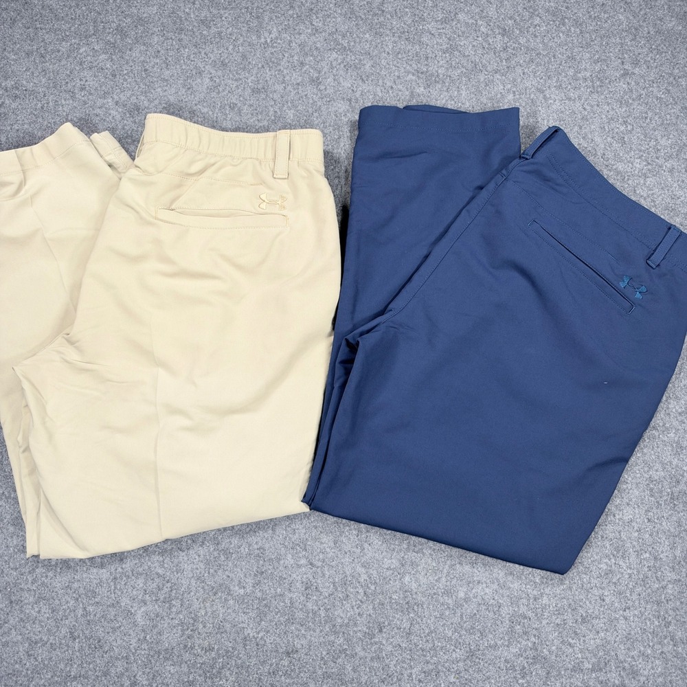 Under Armour Mens Performance Golf Pants Lot of 2 Khaki Navy Blue 38x30 Stretch